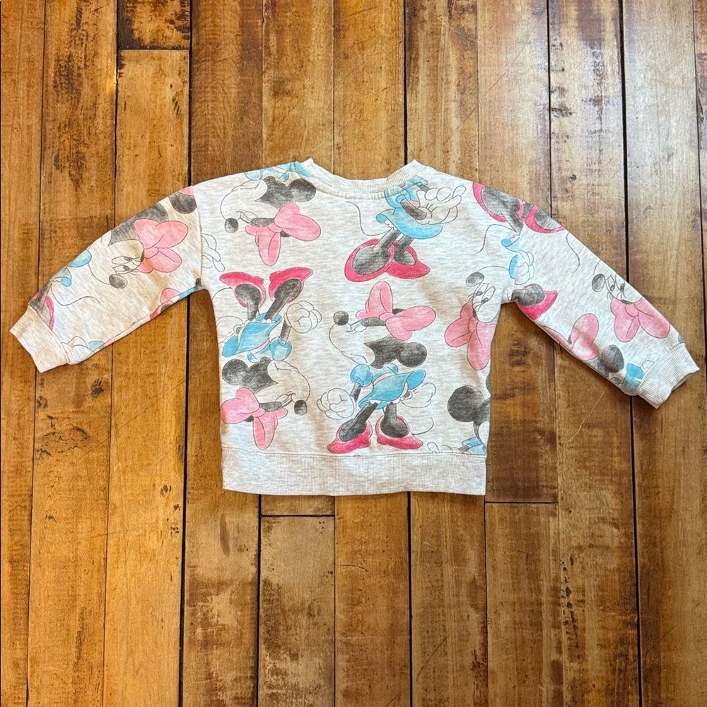 Minnie Mouse Sweatshirt 3T Gray Pink watercolor cotton crewneck Disney - Picture 5 of 5